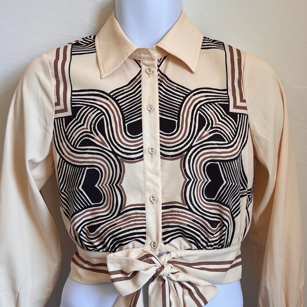 Ciebon Elegant Cream and Black Women's Top Size XS